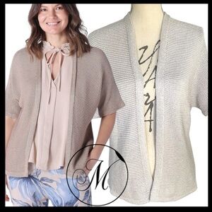 M Made in Italy Taupe/Grey Short Sleeve Texture Open Front Cardigan Sweater (XS)